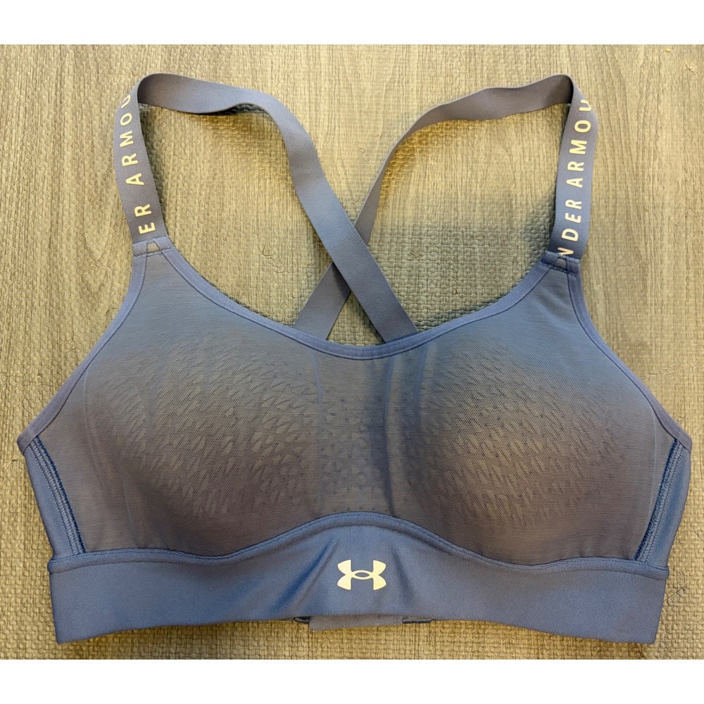 Under Armour Infinity Mid Sports Bra Small Blue High Support HeatGear Padded Gym